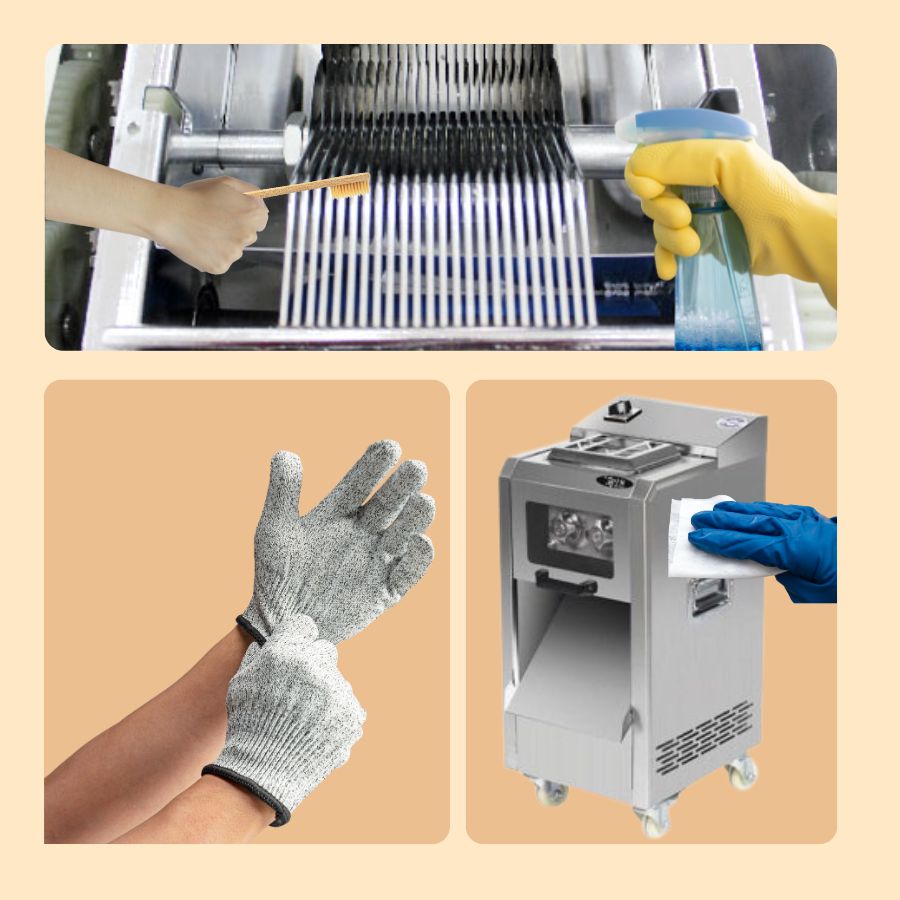 Vệ sinh thân máy và lưỡi dao của máy cắt thịt
