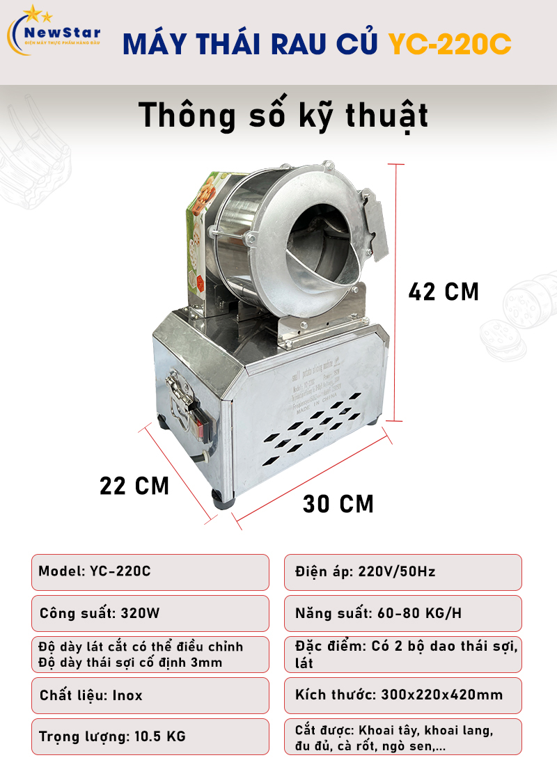 Thông số kỹ thuật Máy thái rau củ YC-220C