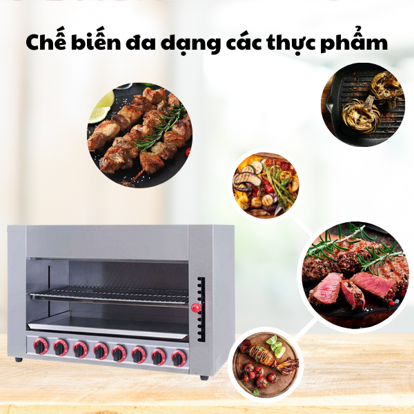 Lò nướng Salamander dùng gas 8 họng đốt