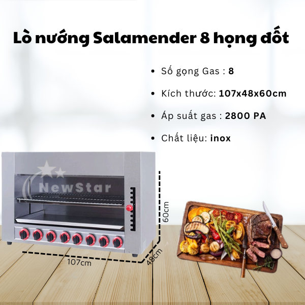 Lò nướng Salamander dùng gas 8 họng đốt