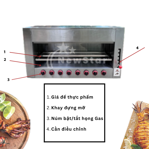 Lò nướng Salamander dùng gas 8 họng đốt
