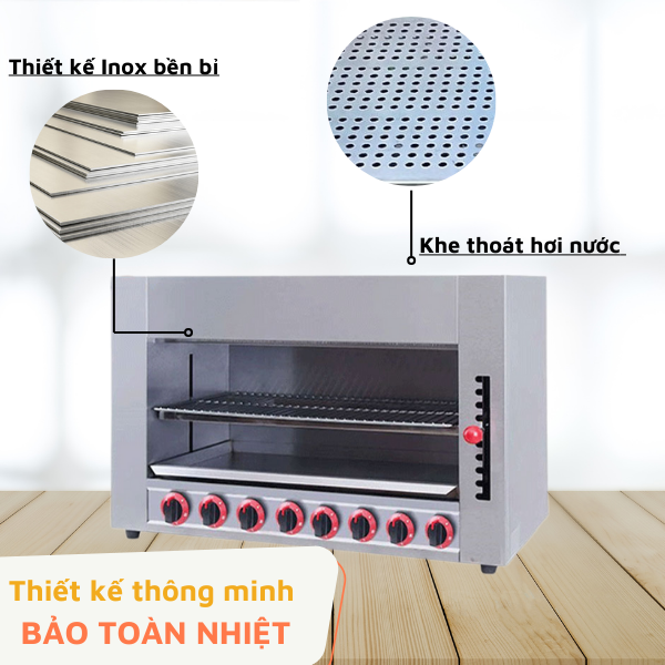Lò nướng Salamander dùng gas 8 họng đốt